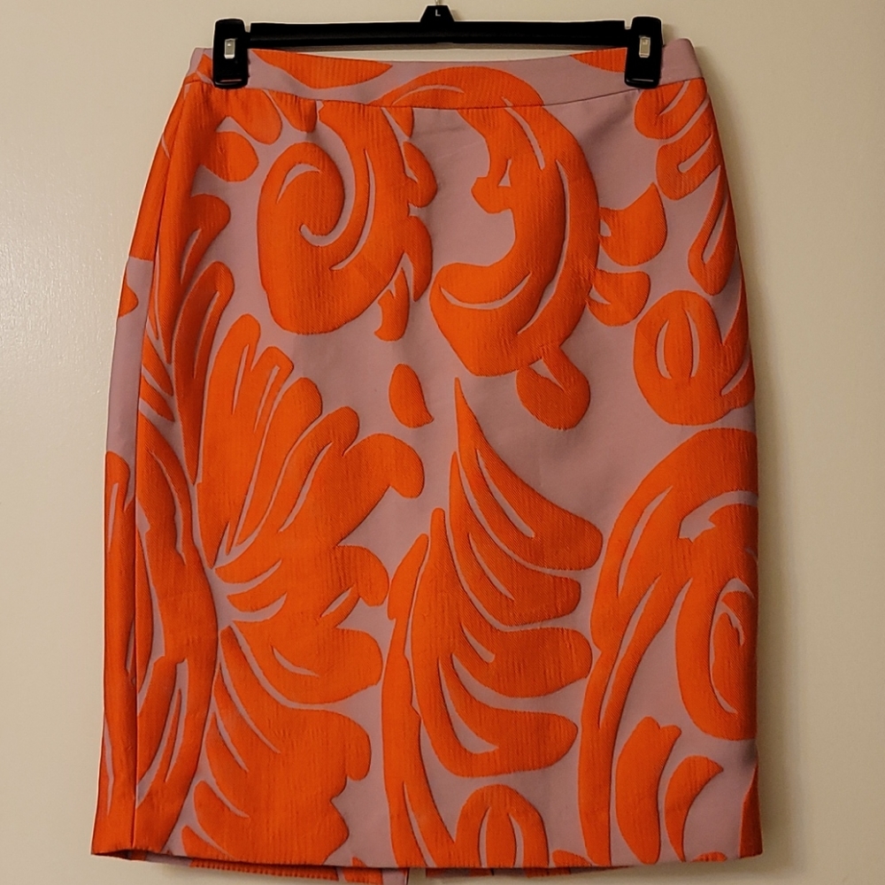 Ann Taylor Orange and Pink Midi Skirt